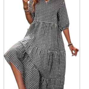 Stylish Black and White Checkered Dress. Perfect for date night, summer picnics.